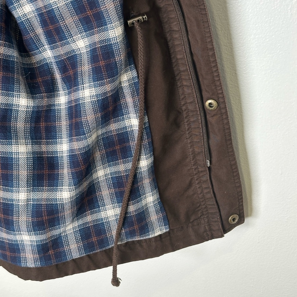 Club Room Chocolate Brown Barn Jacket Coat Plaid Blue L/XL - Picture 4 of 5